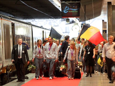 Ook de Belgische delegatie voor de Olympische Spelen reisde met de trein naar Londen
