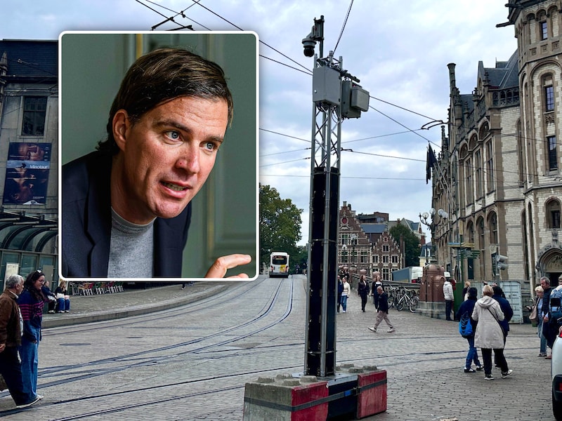 Onder meer op de Korenmarkt is intussen een politiecamera opgesteld. Inzetfoto: burgemeester van Gent Mathias De Clercq.