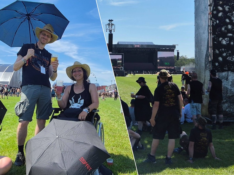 Schaduw opzoeken, paraplu’s gebruiken en veel zonnecréme smeren: zo wapenen metalheads op Graspop zich tegen de hitte