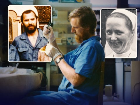 Peter Piot (links) en Guido van der Groen (midden) ontdekten in 1976 ebola in het bloed van de Vlaamse missiezuster Myriam (rechts). 