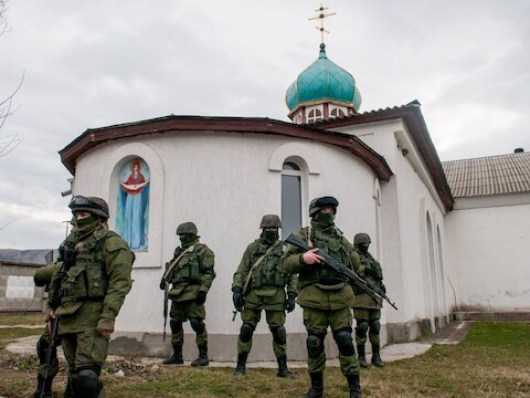 Russische soldaten in Simferopol.