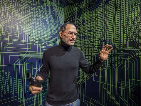 Een wassen beeld van Steve Jobs in Montréal