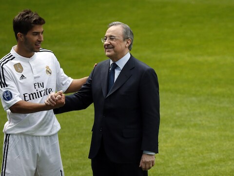 Real-voorzitter Florentino Pérez met Lucas Silva die deze winterperiode werd aangetrokken.