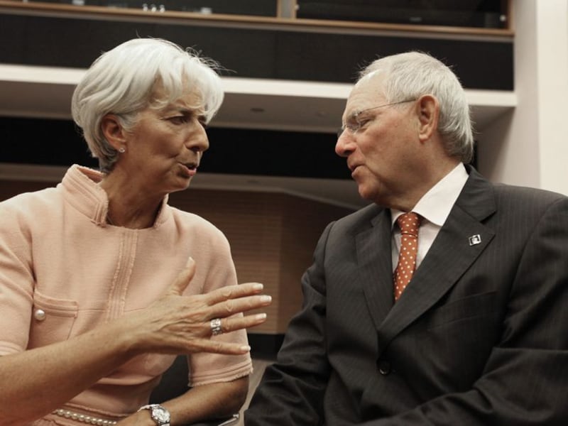 IMF-baas Christine Lagarde en de Duitse minister van Financiën Wolfgang Schäuble.