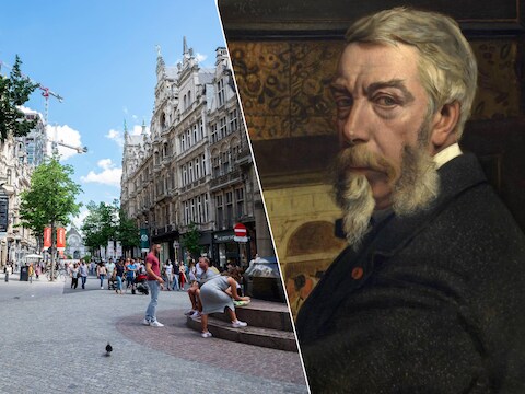 De Leysstraat / Een zelfportret van Hendrik Leys.