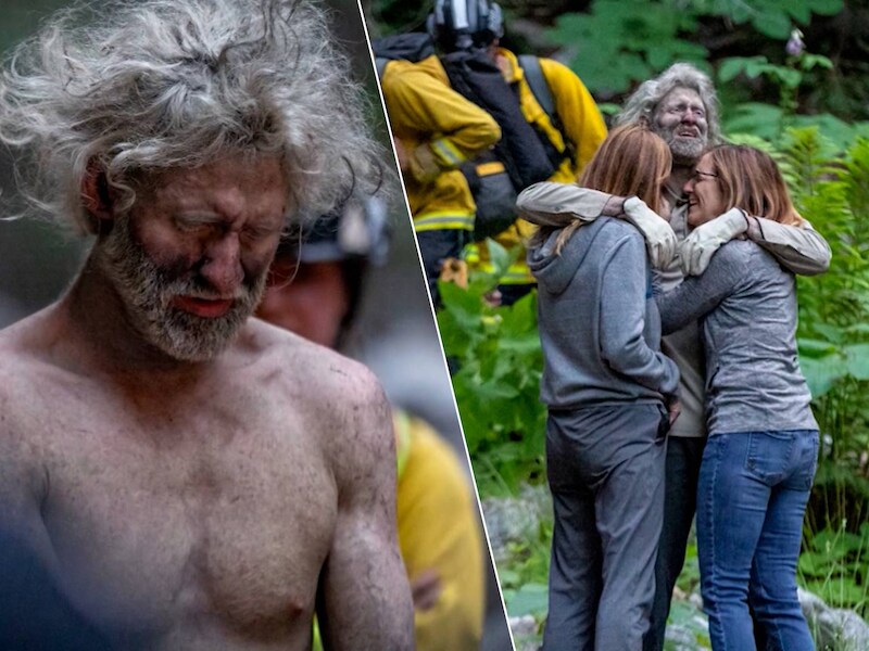 Beelden van de reddingsactie van Lukas McClish (34) in de Californische bossen.
