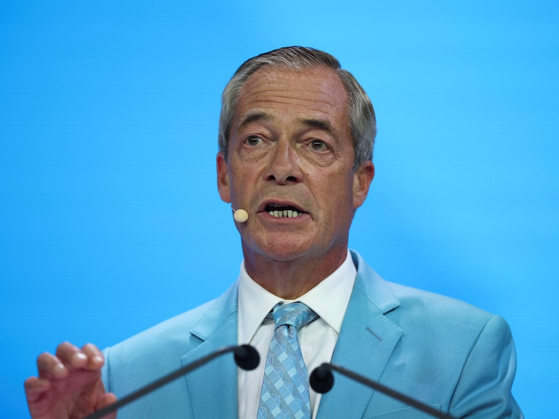 Nigel Farage, leider van Reform UK tijdens het jaarlijkse partijcongres in Birmingham. (05/09/26)