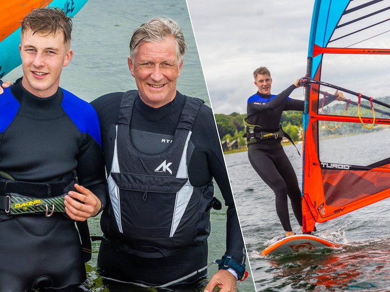 Koning Filip prins Emmanuel surfen
