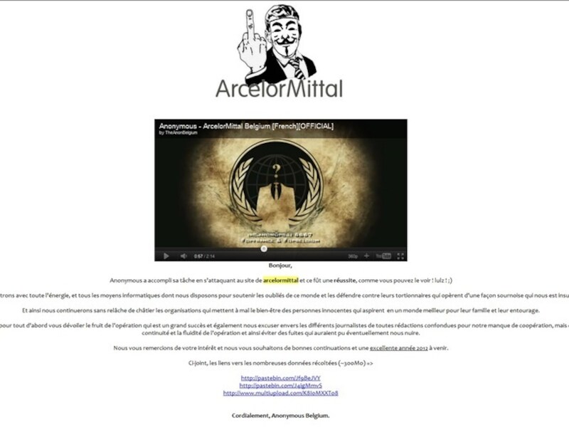 De destijds gehackte site van ArcelorMittal.