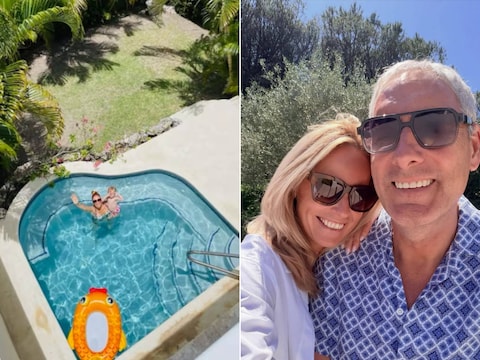 Natalia in het zwembad van haar vakantiewoning in Barbados (links). Ellen Callebaut en Gert Verhulst (rechts) verhuren hun huis in Saint-Tropez.