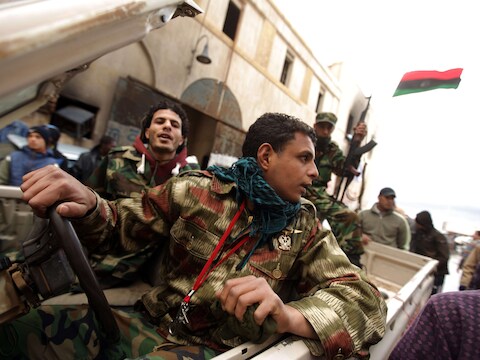 Kadhafi-getrouwe soldaten.