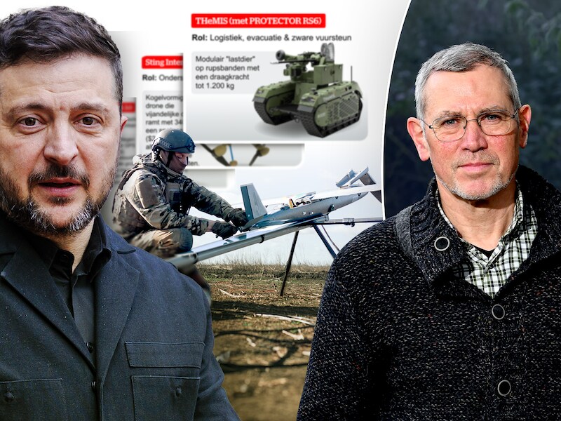 Voormalig luitenant-generaal Marc Thys (rechts) stelt dat de Oekraïense president Volodymyr Zelensky wel genoodzaakt is om robots in te zetten.
