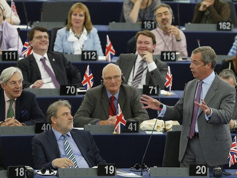 Nigel Farage tijdens het debat in het Europees Parlement.