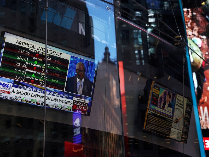 Een beeldscherm toont de koers van de Nasdaq bij de aandelenbeurs in New York.