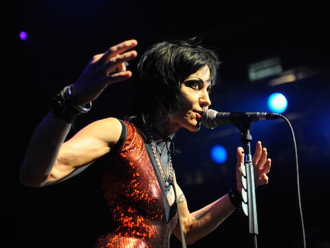 Joan Jett gisteren live in West Hollywood, Californië.