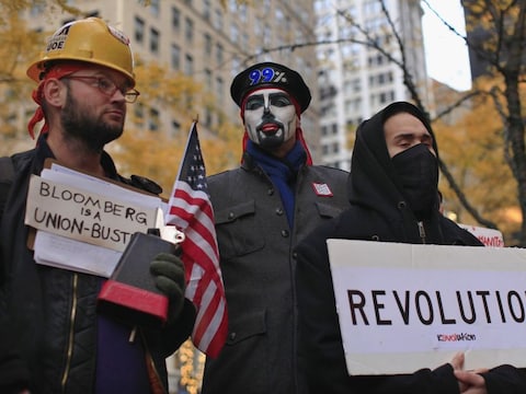 Occupy Wall Street-betogers tijdens de dagelijkse bijeenkomst in het New Yorkse Zuccotti Park.