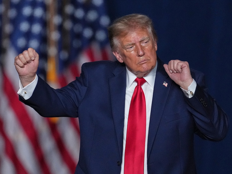 De Amerikaanse president Donald Trump tijdens een campagnerally in San Antonio.