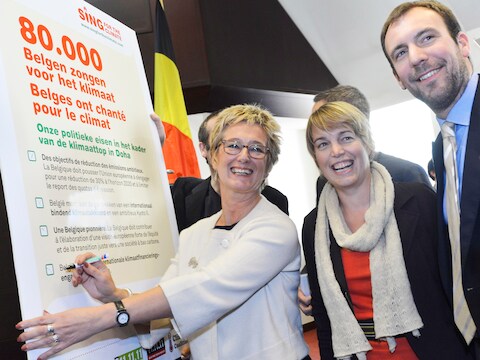 Bij de voorstelling van 'Sing for the climate' was alles nog koek en ei binnen de Belgische delegatie.