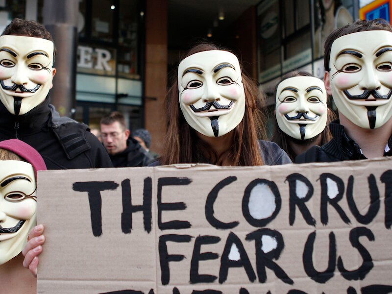Archiefbeeld van Anonymous-sympathisanten.