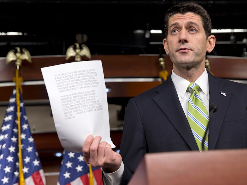 De voorzitter van het Huis, de republikein Paul Ryan, eerder vanavond.