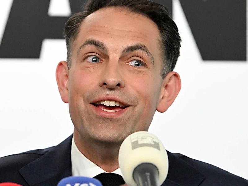 Vlaams Belang-voorzitter Tom Van Grieken, afgelopen week tijdens het bezoek van de Franse presidentskandidaat Jordan Bardella.