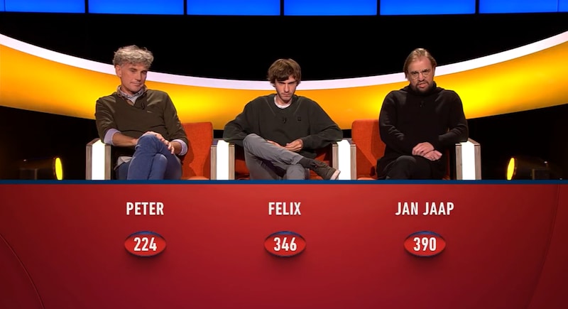 Peter Vandenbempt, Felix Heremans en Jan Jaap van der Wal in ‘De slimste mens’.
