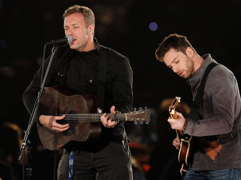 Coldplay-zanger Chris Martin (links) en bassist Guy Berryman.
