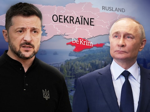 De Oekraïense president Volodymyr Zelensky en zijn Russische ambtsgenoot Vladimir Poetin.