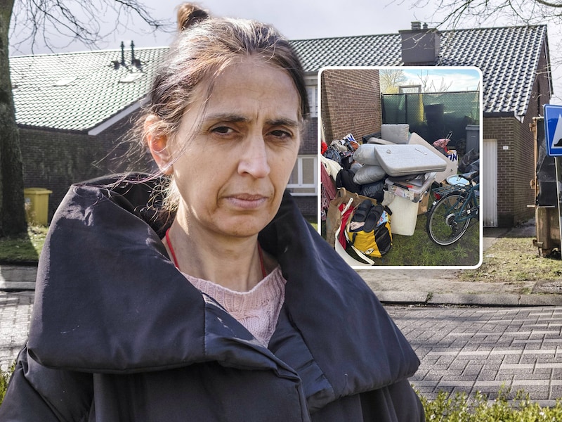 Meltem Kirmit. Arbeiders van de gemeente droegen de inboedel van het gezin van zeven naar buiten.
