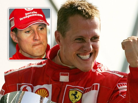 Michael Schumacher na zijn zege in Monza 2006, waarna hij (inzet) nadien zijn afscheid aankondigde.