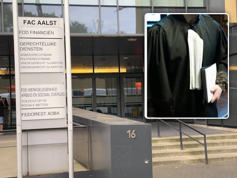 Het vredegerecht in Aalst. Foto inzet: een beeld ter illustratie van een advocaat.
