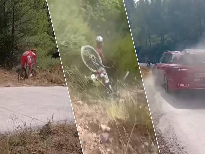 Zelfs een auto ging bijna het decor in: nieuwe beelden tonen hoe Tadej Pogacar niet de enige was die zich verkeek op verraderlijke bocht