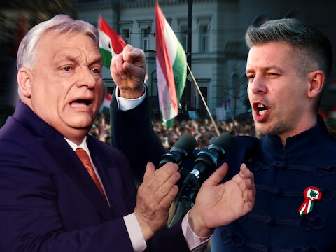 Zondag kan Péter Magyar (rechts) Viktor Orbán onttronen.