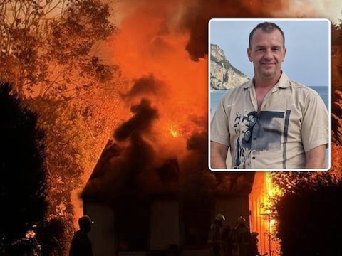 Een beeld van de brand op camping De Kloek in Grobbendonk, waarbij Jeff Claes (inzet) uit Merksem overleed.