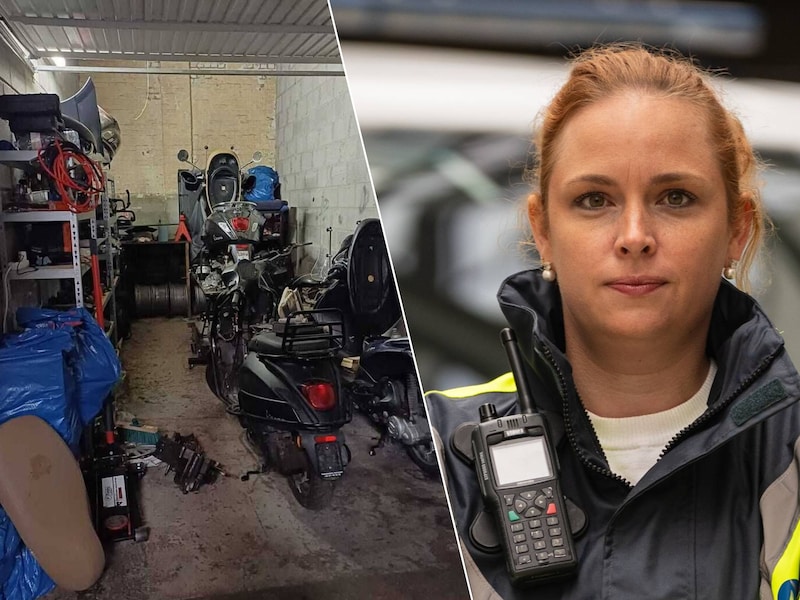 De politie verzegelde zaterdag een garagebox in Deurne nadat er een gestolen bromfiets was aangetroffen., Portret Kim Bastiaens, woordvoerder van politie Antwerpen