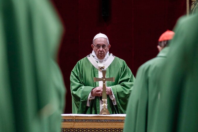 Paus Franciscus tijdens de mis in het Vaticaan, zondag 24 februari 2019. 