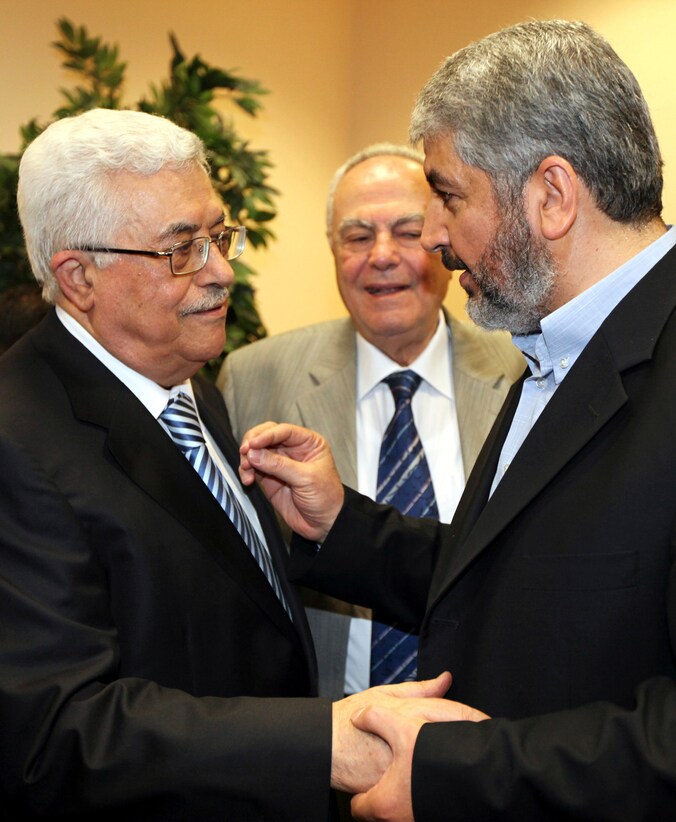 Mahmoud Abbas en Khaled Meshaal.