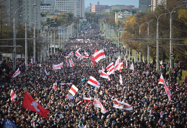 Beeld van de protesten in Wit-Rusland.