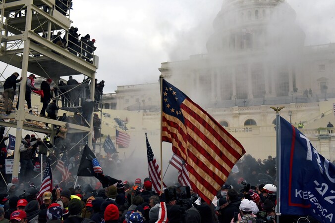 Aanhangers van de Amerikaanse president Donald Trump tijdens de bestorming van het Capitool op 6 januari in Washington.