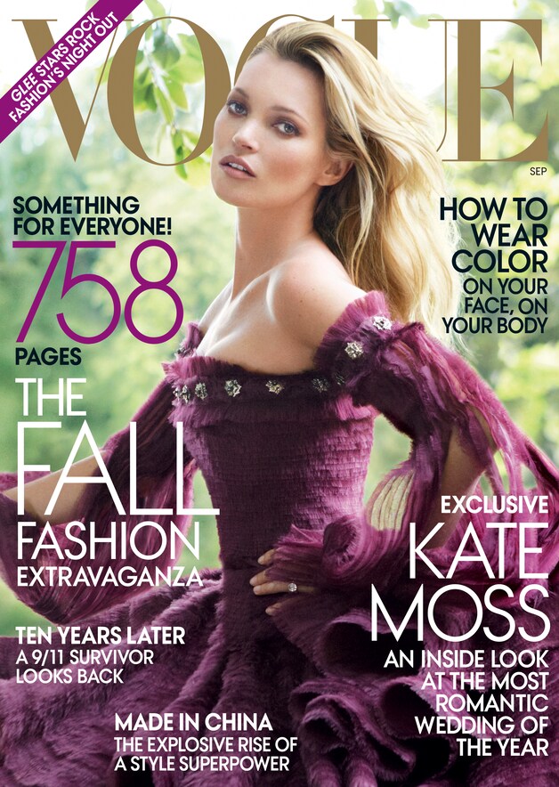 Moss op de cover van de Amerikaanse Vogue in september 2011.