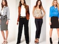 De kokerrok en de brede broek kunnen perfect op kantoor, een blote buik en transparante stoffen zijn uit den boze (alles te koop bij Asos.com).