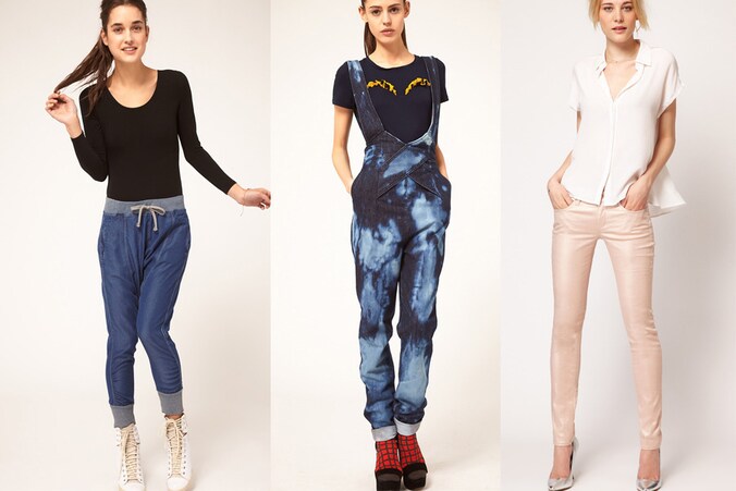 Sportieve jeans, gebleekte tuinbroek en metallic jeans bij Asos.com.