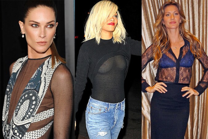 Zo moet het wel: Erin Wasson, zo moet het niet: Rihanna en Gisele Bundchen.