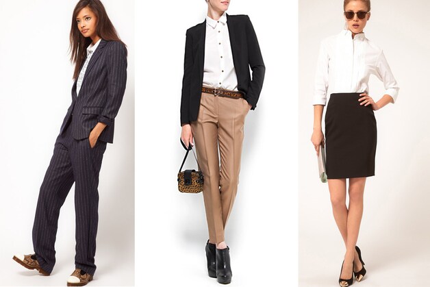 Kostuum bij Asos.com, blazer en beige broek van Mango, kokerrok bij Asos.com.