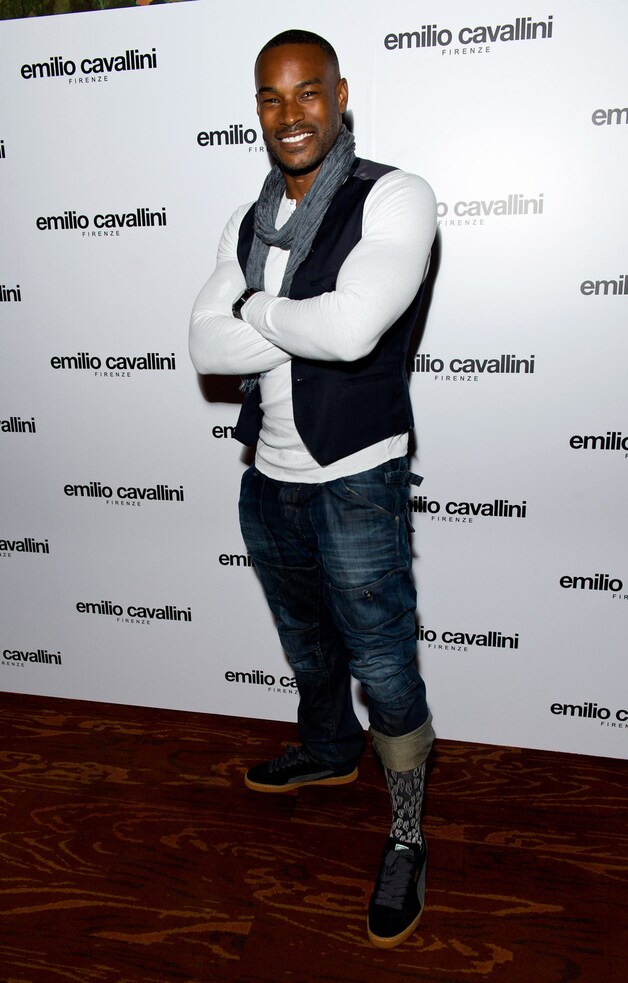 Tyson Beckford op het lanceringsfeestje van panty's voor mannen van modehuis Emilio Cavallini.