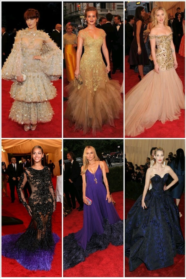 Florence Welch, Leighton Meester en Scarlett Johansson kozen voor lichte kleuren, Beyoncé, Diane Kruger en Leslie Bibb voor donkere.