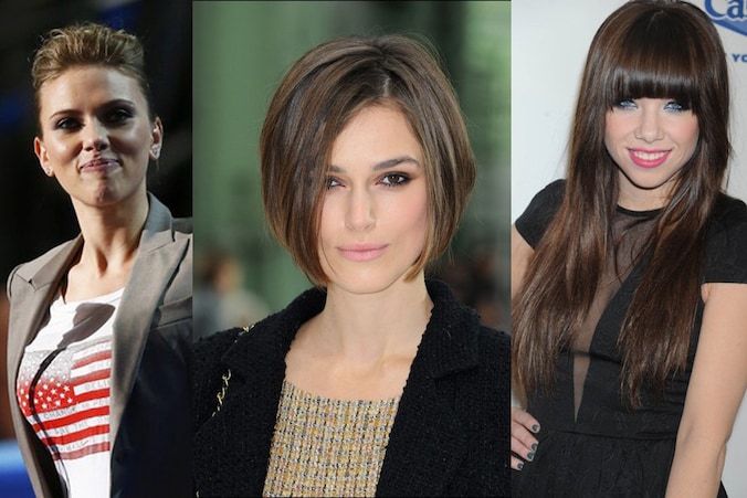 Volume bovenaan maakt slanker, een asymmetrische bob ook, een rechte pony doet je dikker lijken.