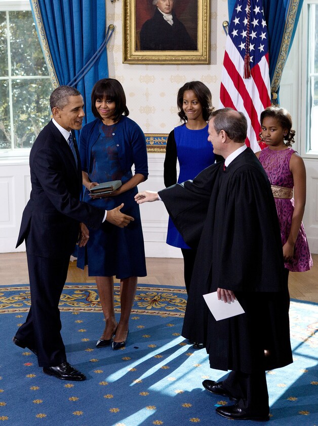 De Obama's op de officiële beëdiging op het Witte Huis.