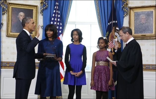 De Obama's op de officiële beëdiging op het Witte Huis.