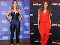 Jennifer Lawrence (links) toont Jennifer Lopez (rechts) hoe een jumpsuit stijlvol kan zijn.